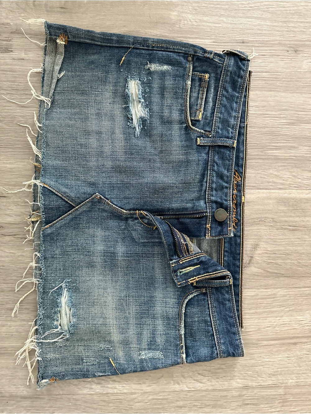Y2K Vintage Abercrombie & Fitch Distressed Blue Denim Mini Skirt